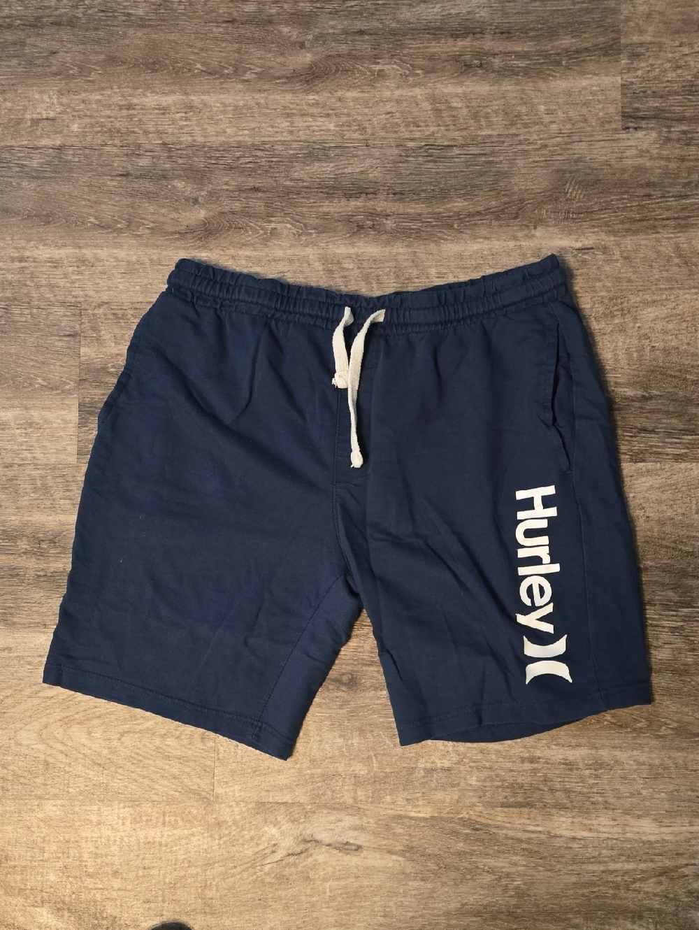 Hurley Navy Blue Logo Drawstring Shorts with White Accents